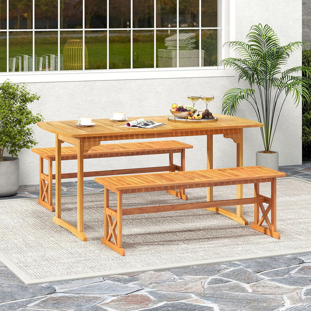 HAPPYGRILL Acacia Wood Outdoor Bench for 2-3 People, Patio Bench with Slatted...