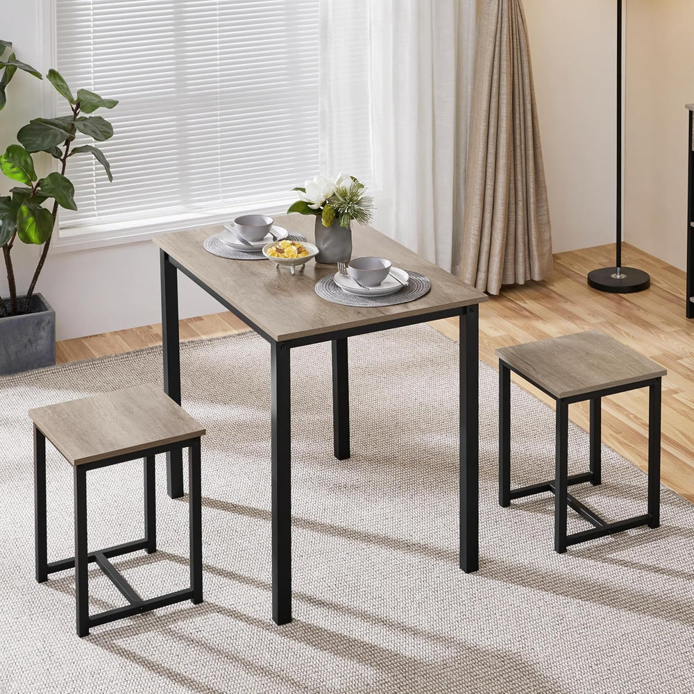 Yaheetech Small Table and Chairs, Space Saving Dining Table Set for 2, Gray