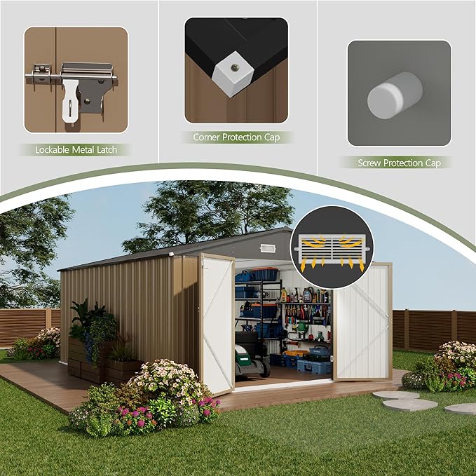 Devoko 10x14 FT Outdoor Storage Shed, Large Metal Storage Sheds with Lockable...