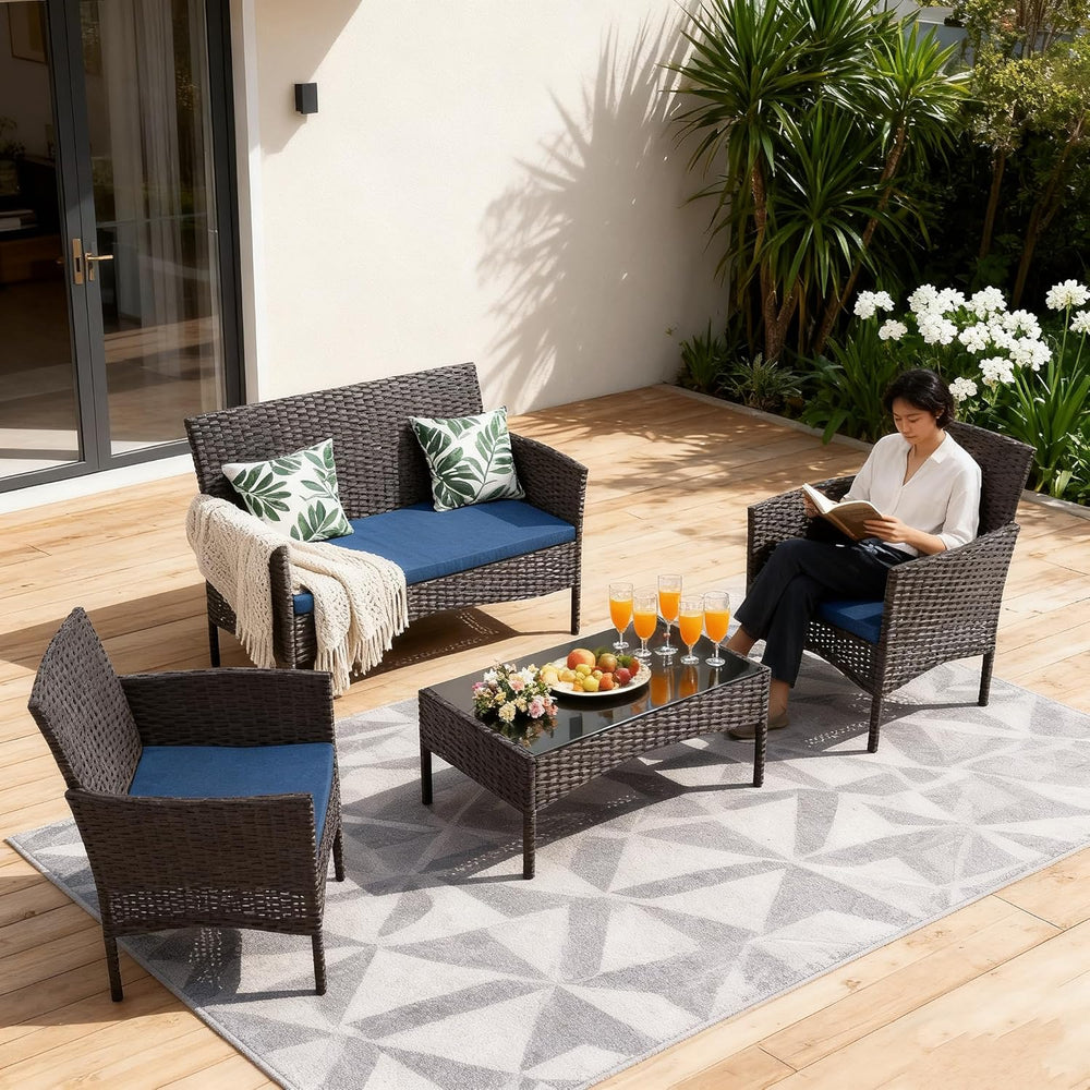 Gotland 4-Piece Outdoor Patio Furniture Set, Wicker Rattan Chairs & Sofa ...