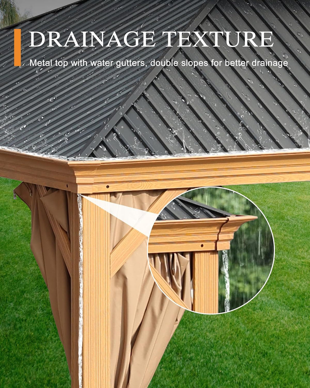 BPS 12' X 16' Hardtop Gazebo Outdoor Aluminum Wooden Grain Coated