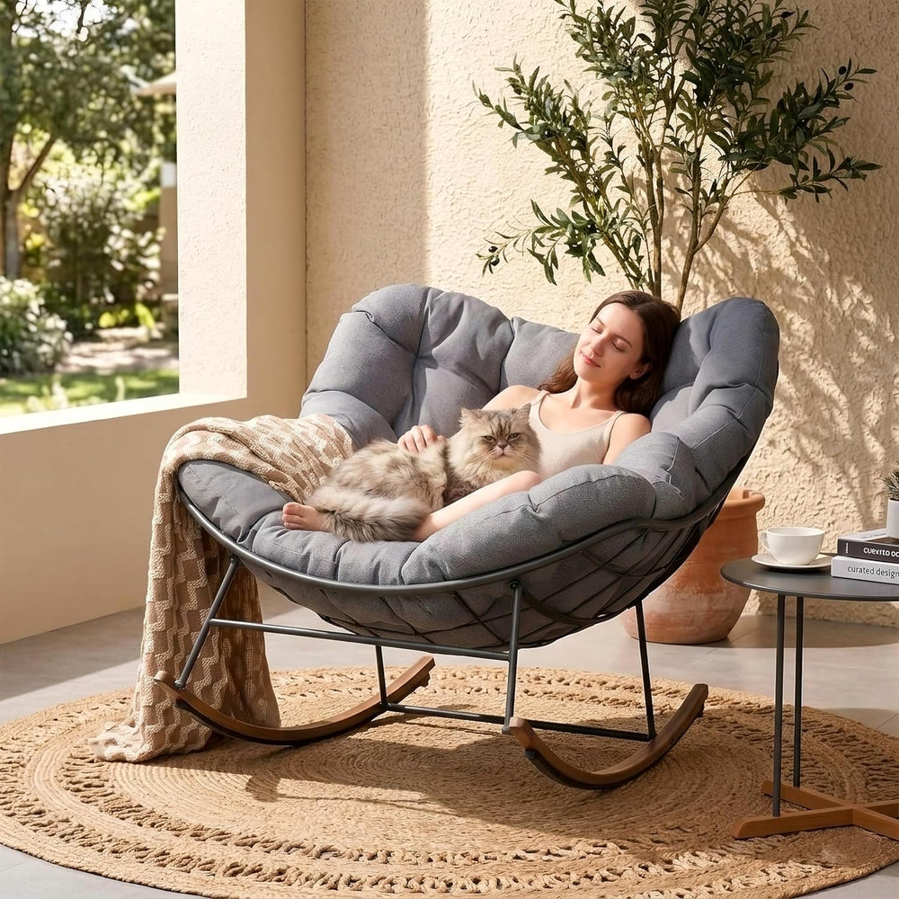 Grand patio Outdoor Papasan Rocking Chair with Thick Cushion, Grey