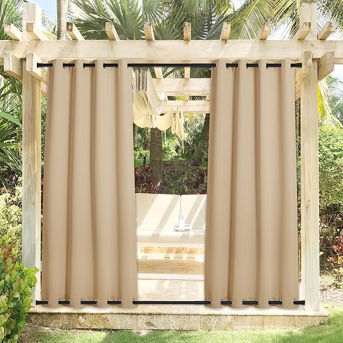 NICETOWN 2 Panels Outdoor Curtains for Patio Waterproof, Sunlight Block Rustp...