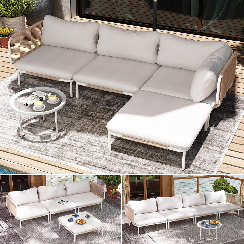 4 Piece Modern Outdoor Sectional Sofa, 31" Oversized Patio Furniture Set