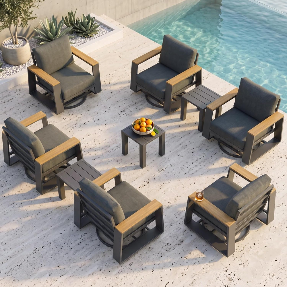 Vexwalx Aluminum Luxury Outdoor Swivel Patio Chairs with Table Set, Oversized...