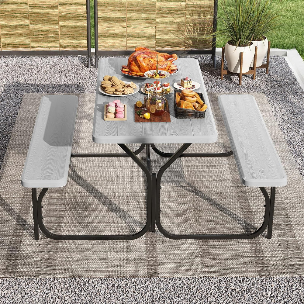 LDAILE Picnic Table Bench Set, Portable Plastic Picnic Table