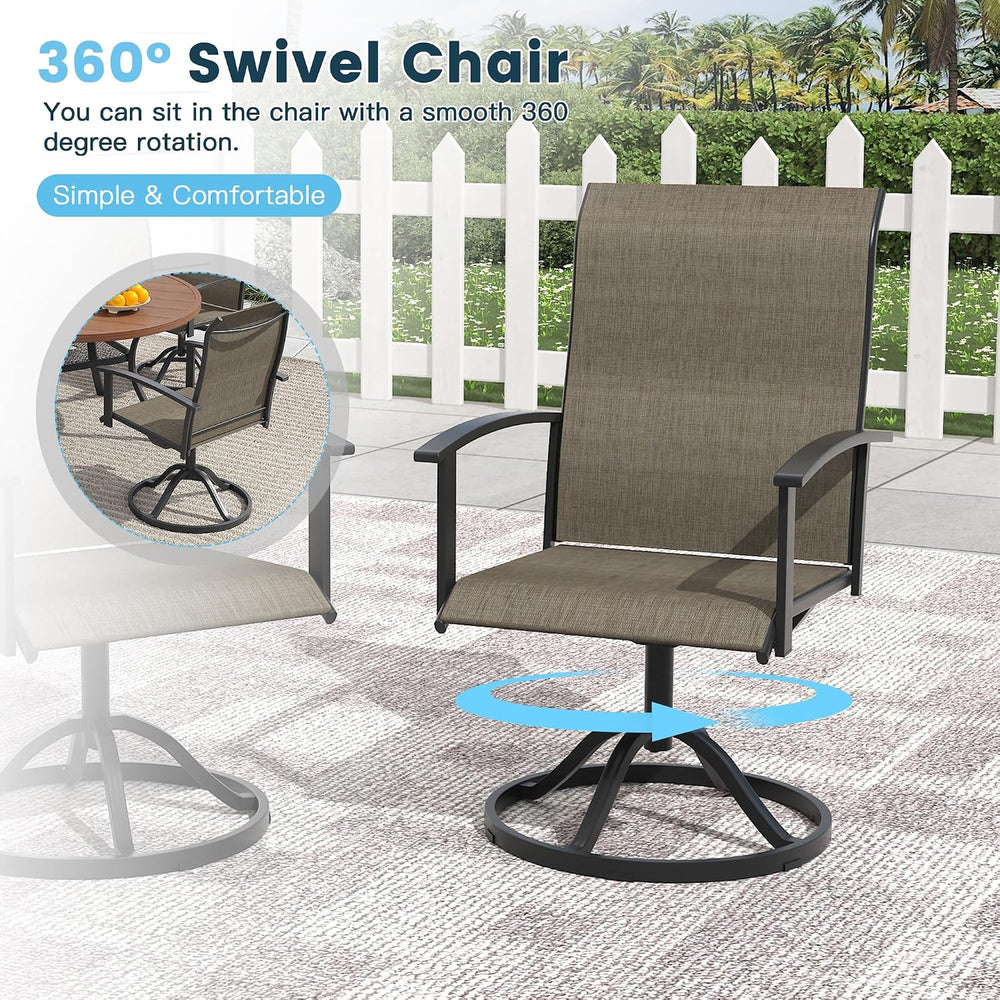5PCS Outdoor Dining Set, 40.6" Round Table and 4 Swivel Chairs, Brown