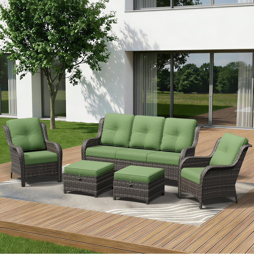 5 Piece Outdoor Wicker Patio Furniture Set, Patio Chairs Set with Thickened O...
