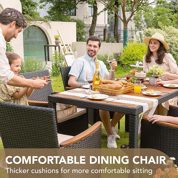 Devoko Dining 7 PCS Furniture, Patio Conversation Set with Acacia Wood Table ...