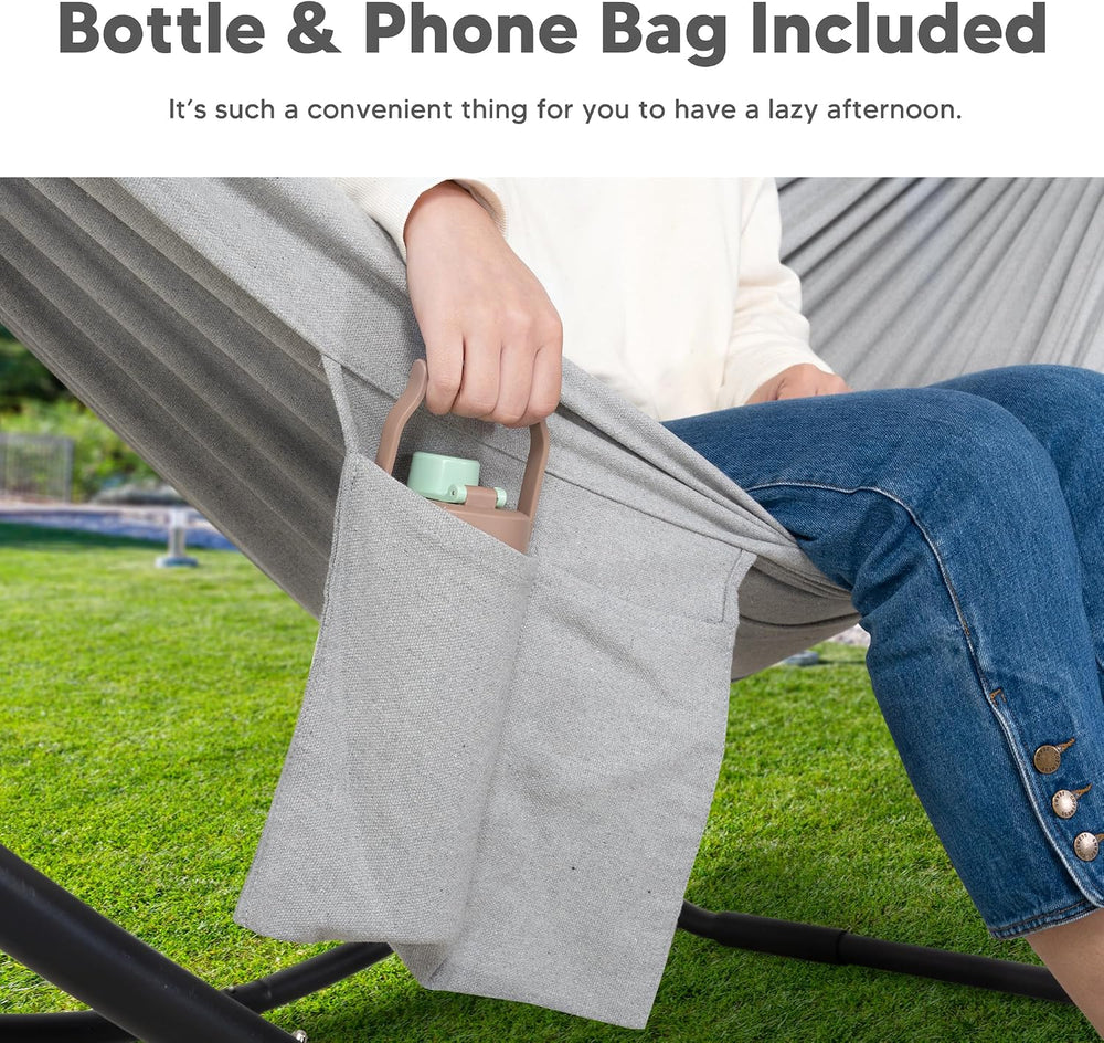Portable Large Hammock with Stand, Patented, Light Gray