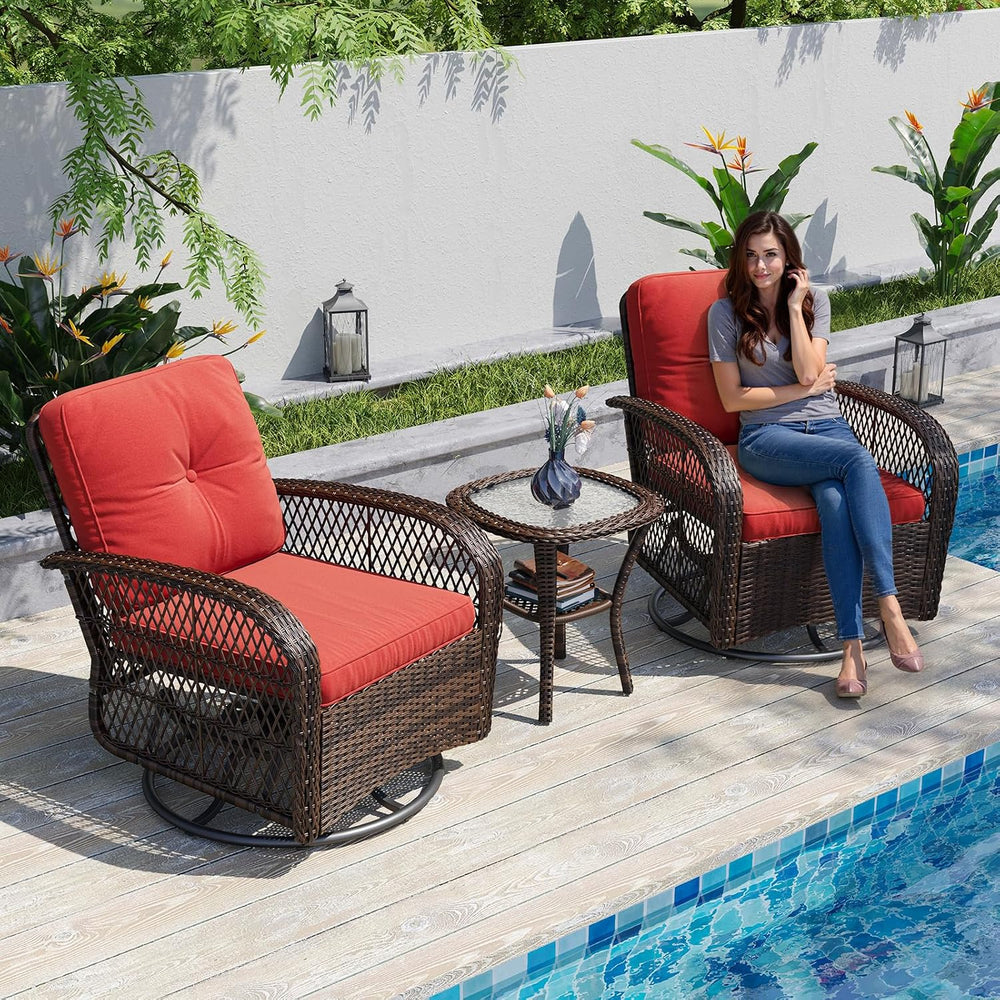 Aoxun 3 Pieces Patio Furniture Set, Patio Swivel Rocker Chairs Set of 2, Wick...
