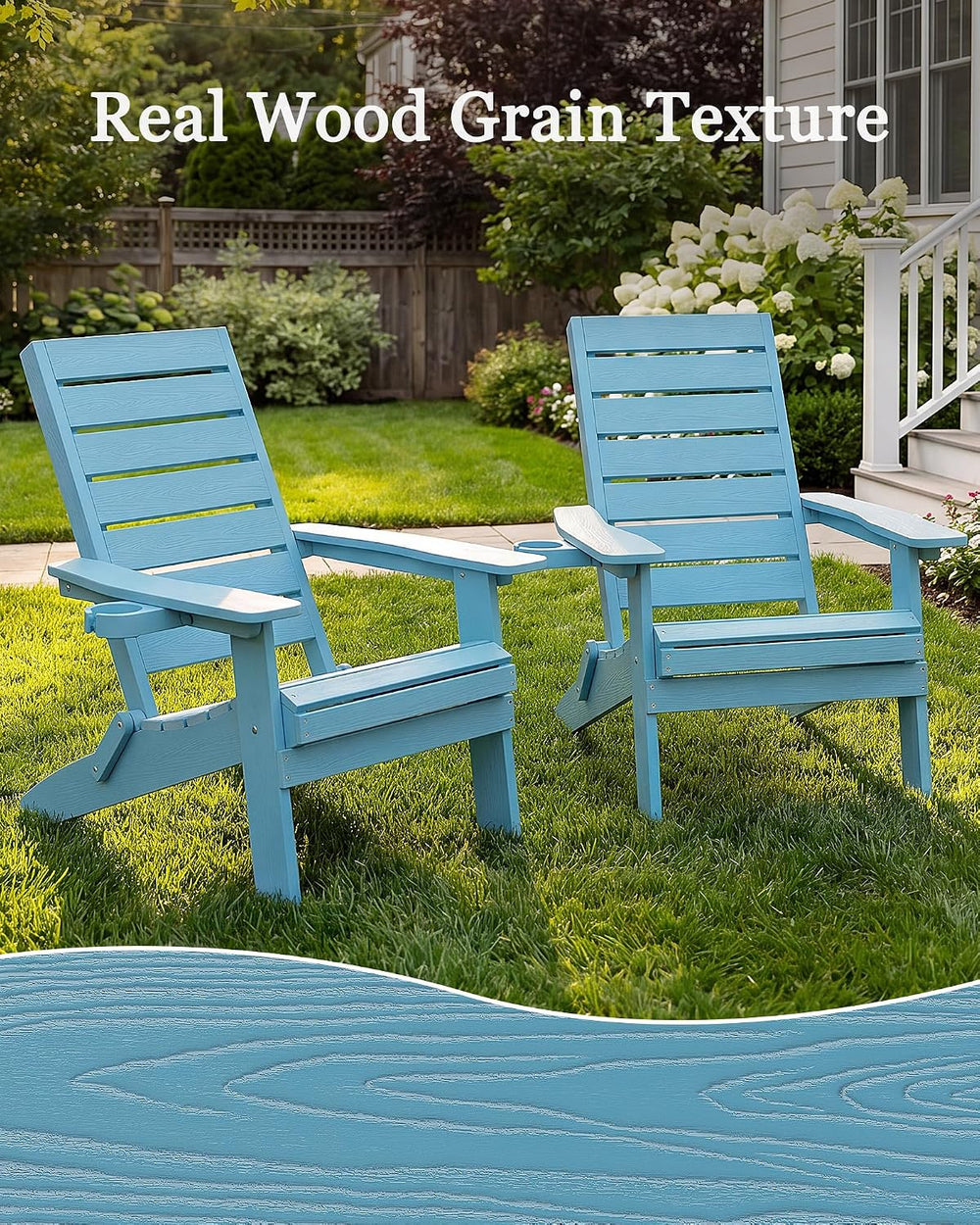 YEFU Adirondack Chair Set of 2 Outdoor, Arc Backrest & Cup Holder, Blue