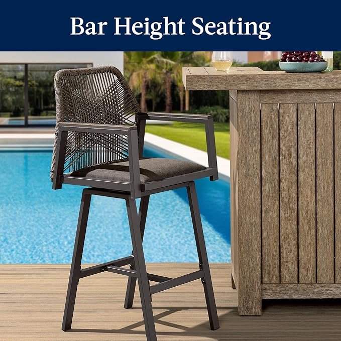 Best Choice Products Outdoor Bar Stools Set of 2, Bar Height, 360° Swivel Alu...