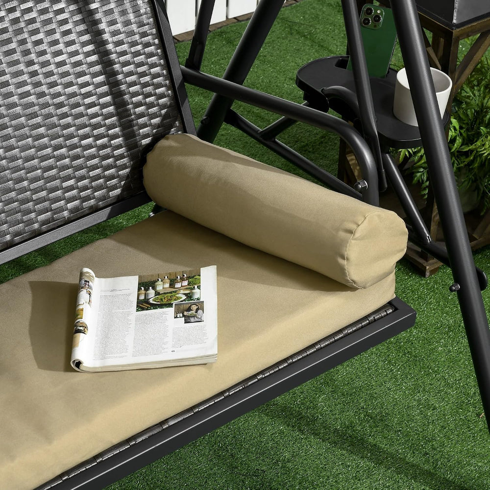 Outsunny 3-Seat Patio Swing Chair Swing Bench Adjustable Shade Rattan Seat