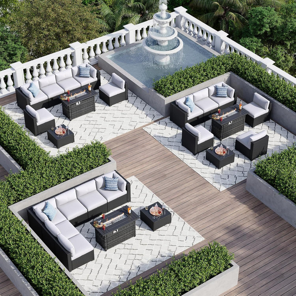 Aoxun 8 Piece Patio Furniture Set with 44” Fire Pit Table, Wicker Rattan Pati...