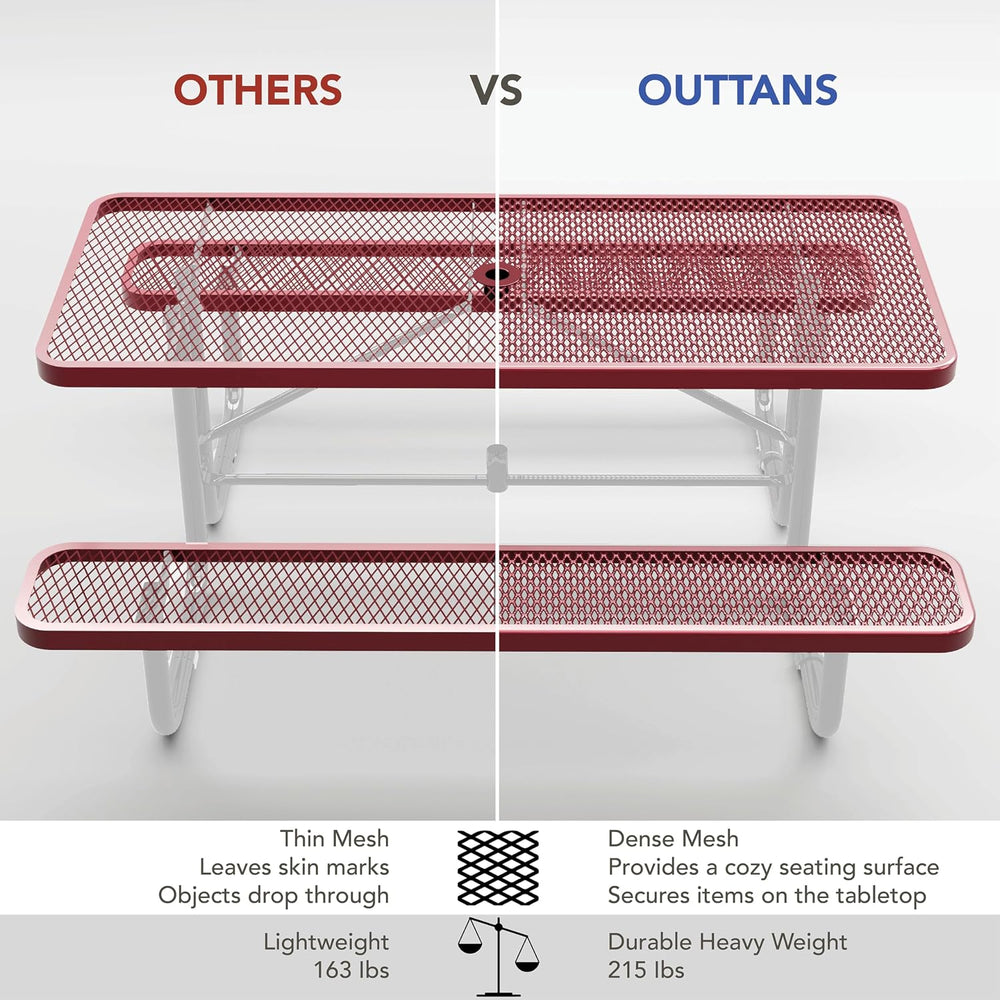 Commercial Metal Picnic Table (Red, 6' Rectangular)
