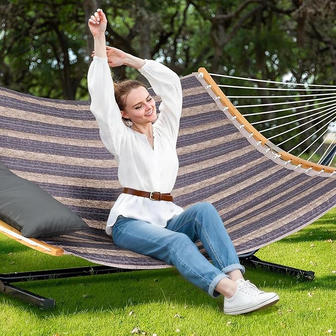 SUNCREAT Hammocks for Outside with Stand Included, Double Hammock with Curved...