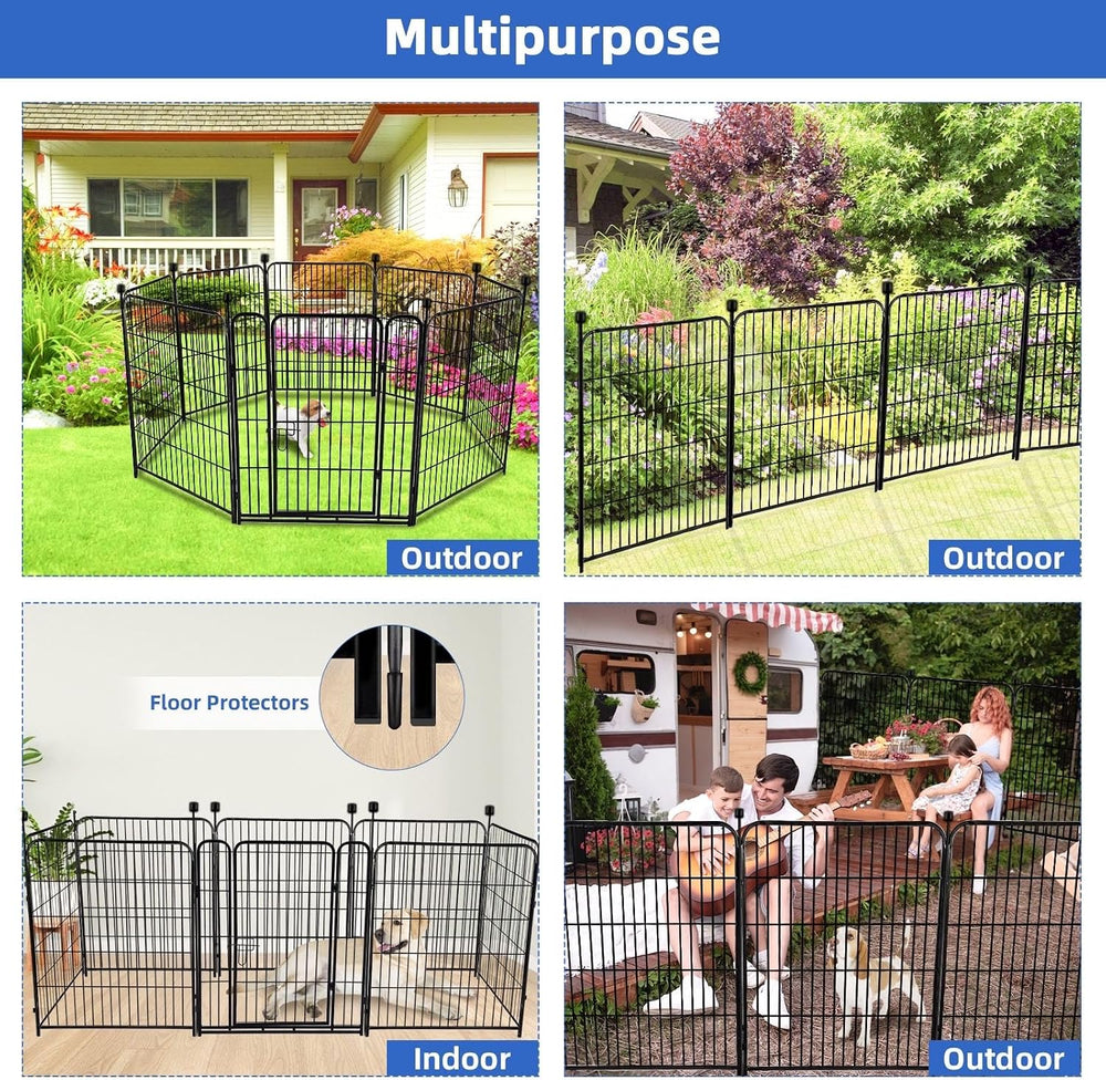 ADAVIN No Gate Tall Garden Fence, 48in 8 Panels Dog Fence Outdoor for Yard | ...