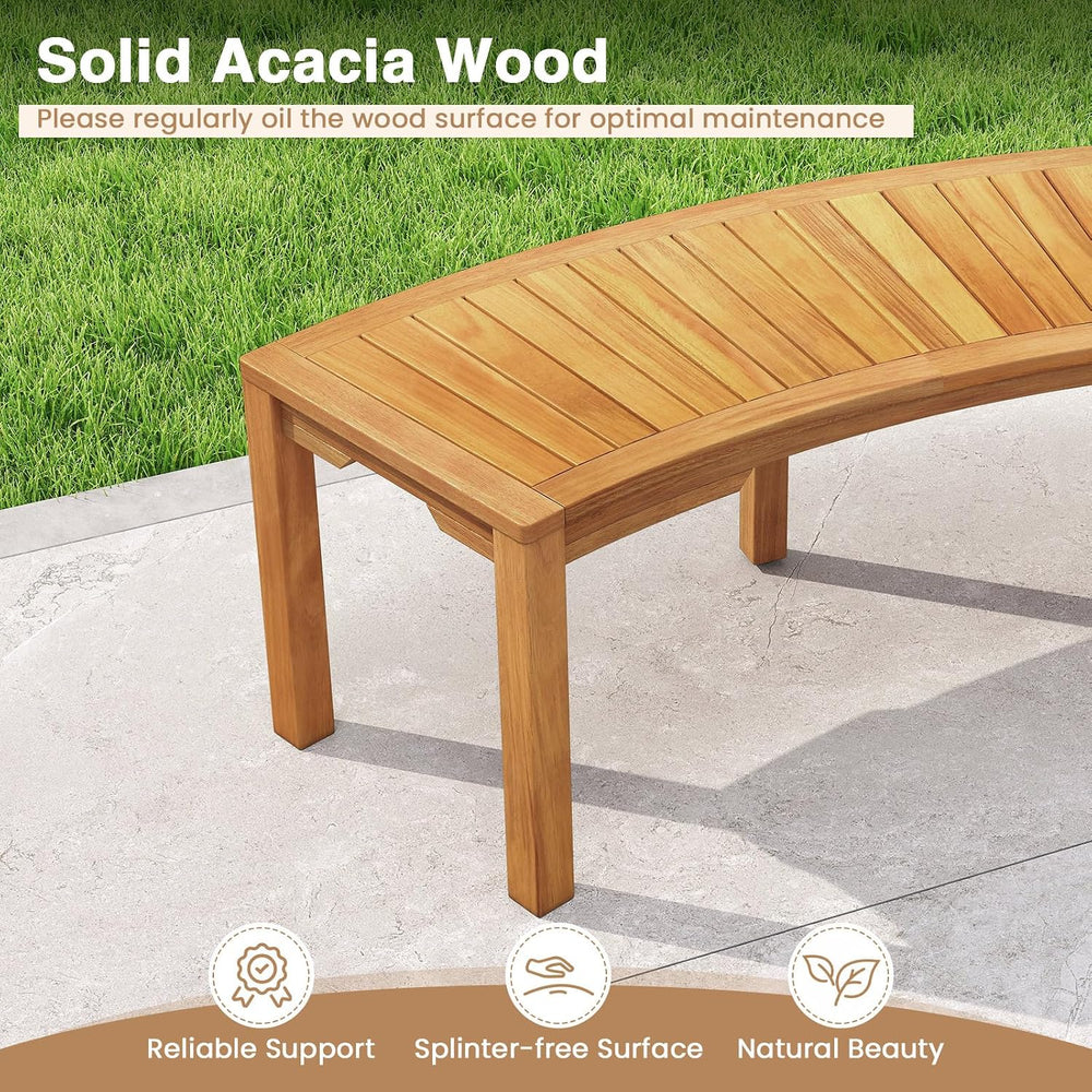 Moccha Outdoor Curved Bench, Acacia Wood Fire Pit Bench w/Slatted Seat, Loves...