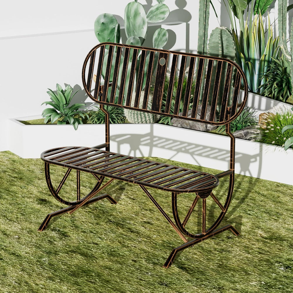 Outdoor Convertible Bench, Patio Garden Bench with Wagon Wheel Arms, Cast Iro...