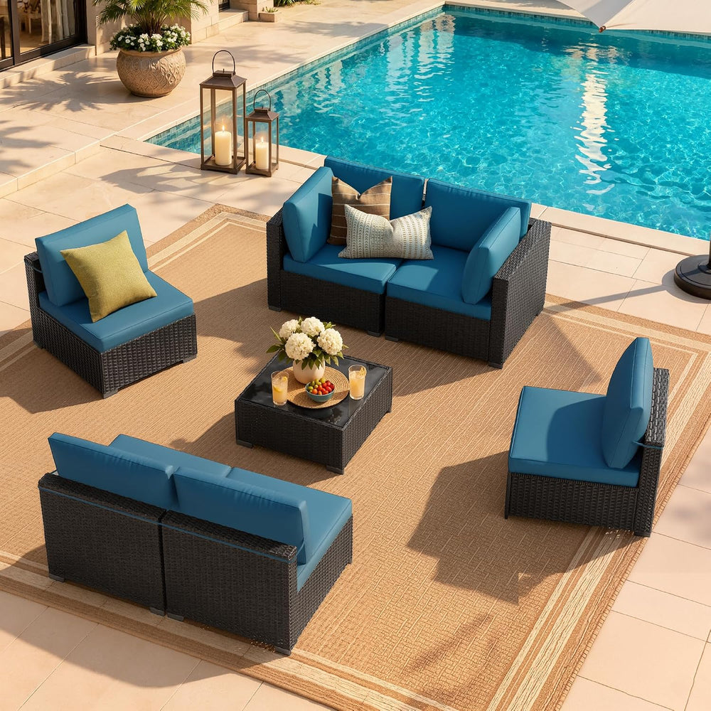 LOUVIXA 7 Piece Outdoor Patio Furniture Set, Outdoor Sectional Sofa, Wicker R...