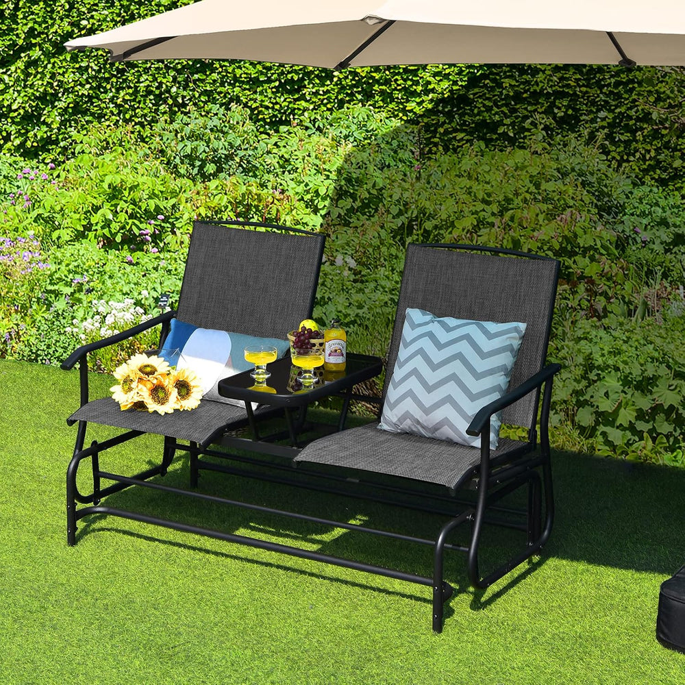 S AFSTAR 2-Person Outdoor Glider, Patio Glider Bench Chairs with Center Tempe...