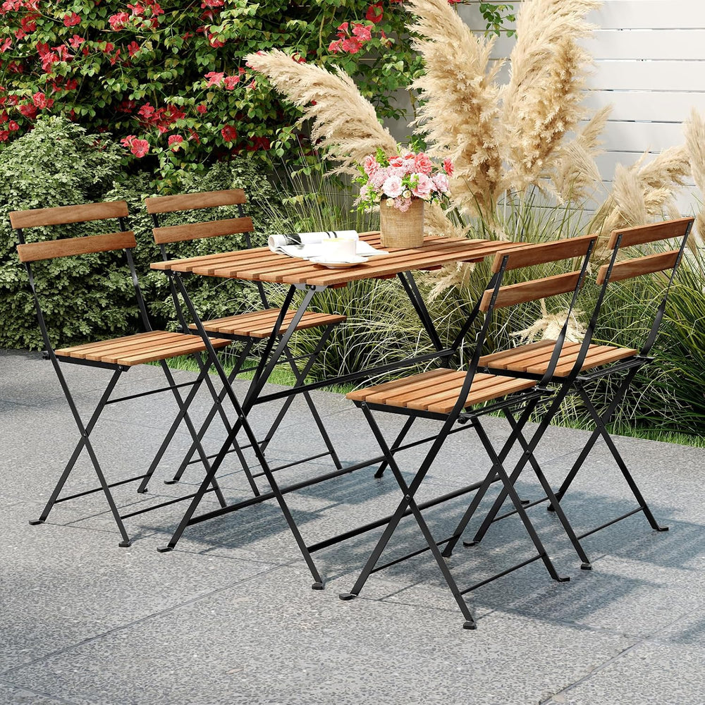 GIANTEX 5-Piece Outdoor Dining Table Set for 4, Acacia Wood Bistro Table with...