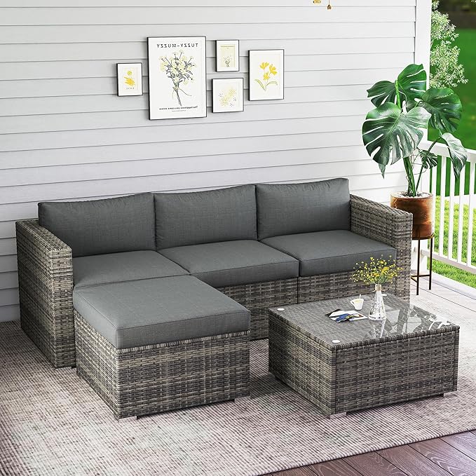 Wisteria Lane 5-Pieces Outdoor Patio Furniture Set, All Weather Wicker Rattan...
