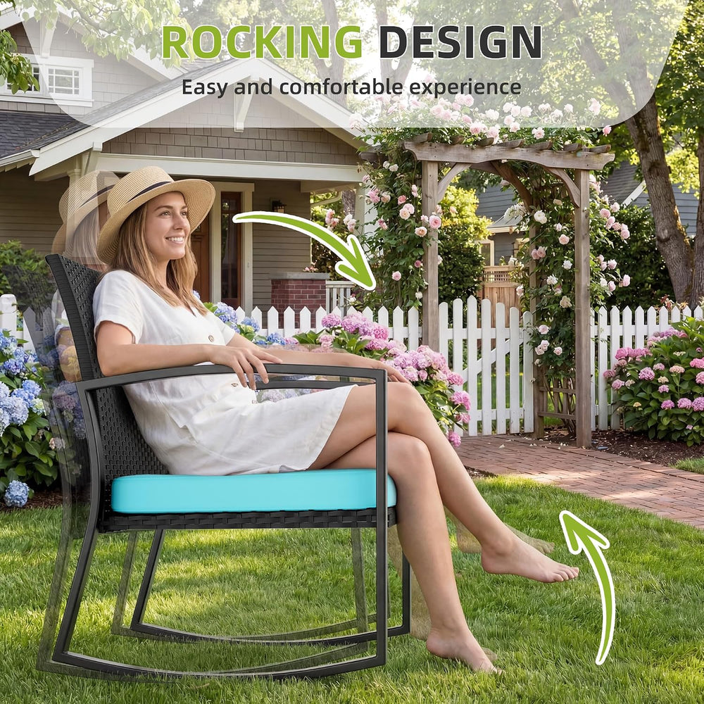3 Pieces Outdoor Patio Set -Wicker Rattan Chair Conversation Set with Glass T...