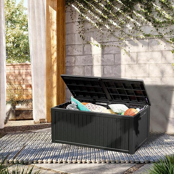 TARKARI 270 Gallon Lockable Resin Deck Box, Waterproof & UV-Resistant Out...