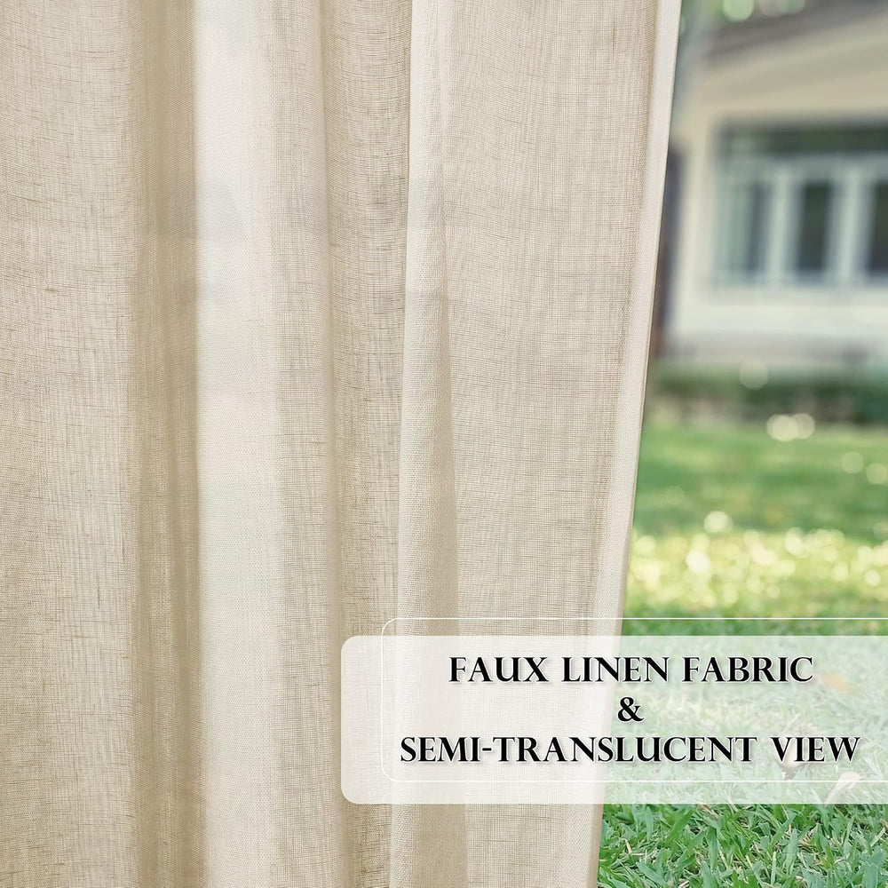 RYB HOME 2 Panels Linen Sheer Outdoor Curtains for Patio Waterproof