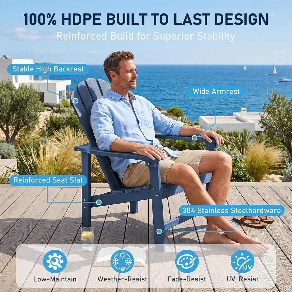 Oversized Stackable Adirondack Chair, HDPE All-Weather Fire Pit Chair