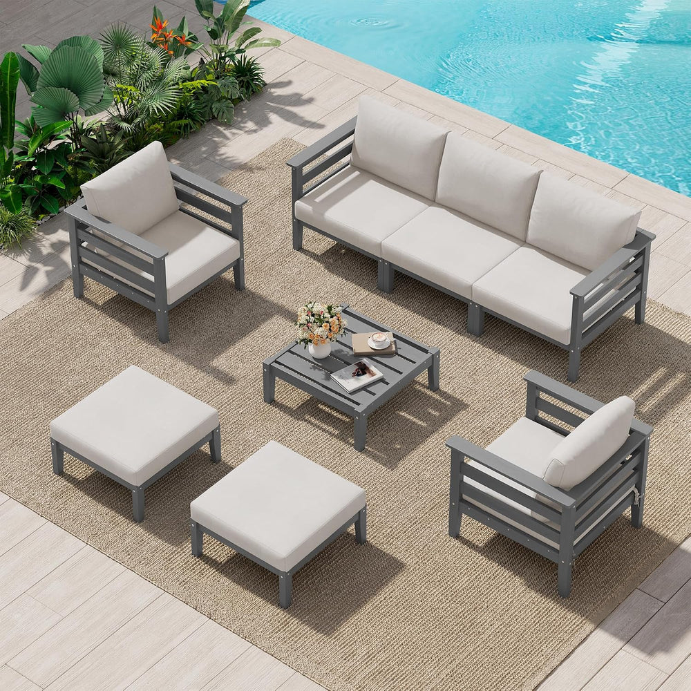 SERWALL HDPE Patio Furniture Set, 8 Pieces Composite Outdoor Furniture