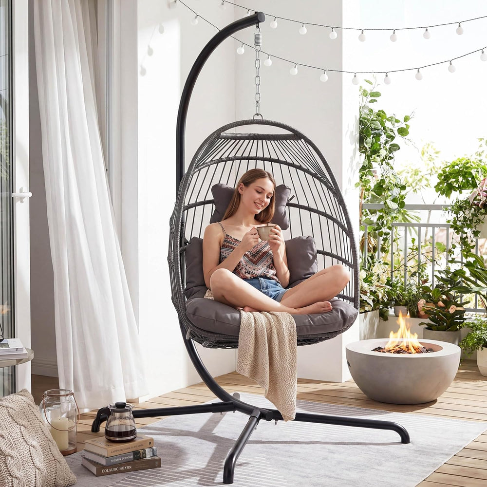 NICESOUL Comfy Indoor Outdoor Egg Chair, Patio Wicker Egg Shaped Swing Chair ...