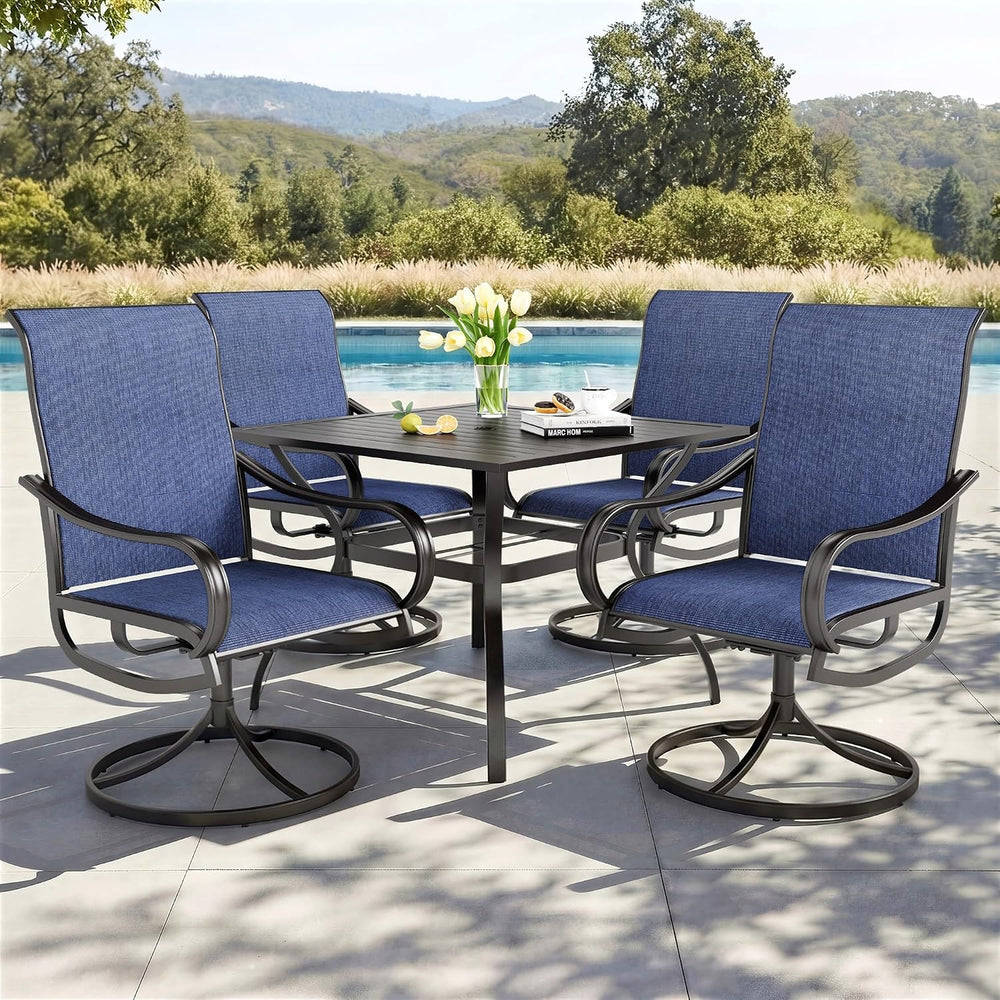 PHI VILLA 5 Pcs Patio Dining Set for 4, Swivel Mesh Chairs, Blue