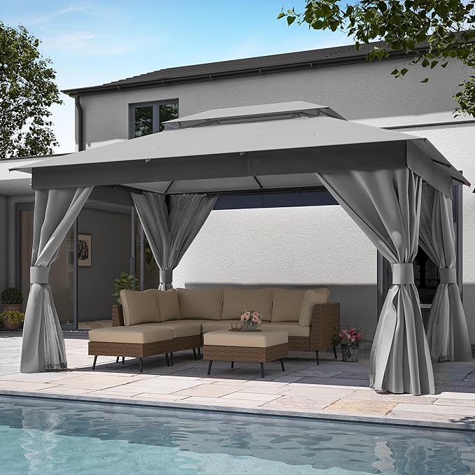 LAUSAINT HOME Semi-Permanent Outdoor Patio Gazebo 10'x13', Heavy Duty...