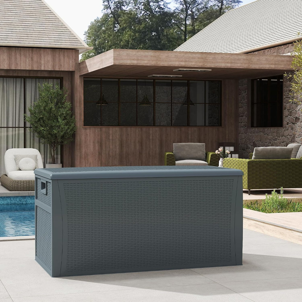 ZYJOYY 100 Gallon Resin Deck Box Waterproof Outdoor Storage Box