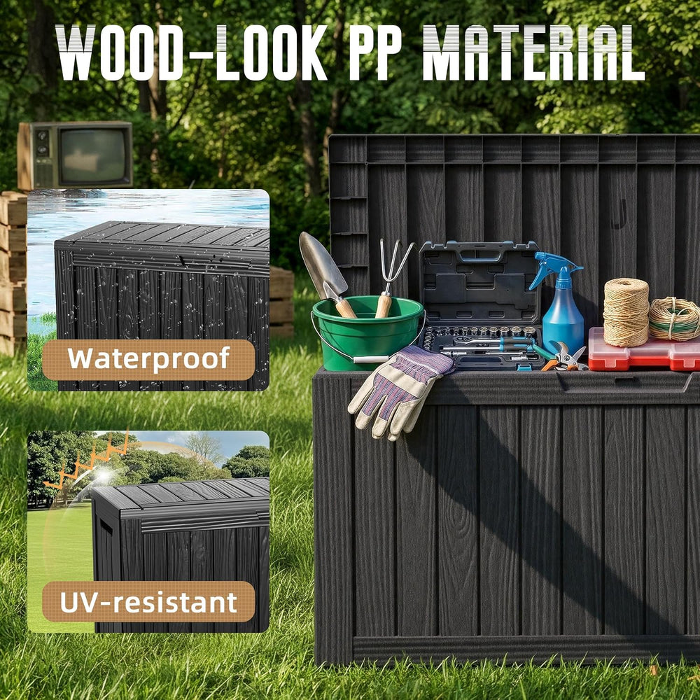 DRATO 145 Gallon Deck Boxes Outdoor Waterproof Storage Box with Wheels