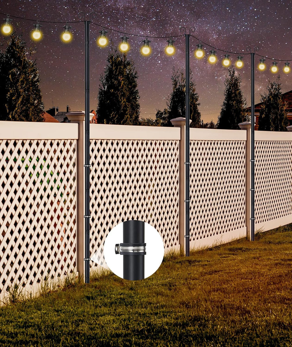 2 Pack String Light Poles, 9.5 ft Adjustable Deck Light Poles for Outside