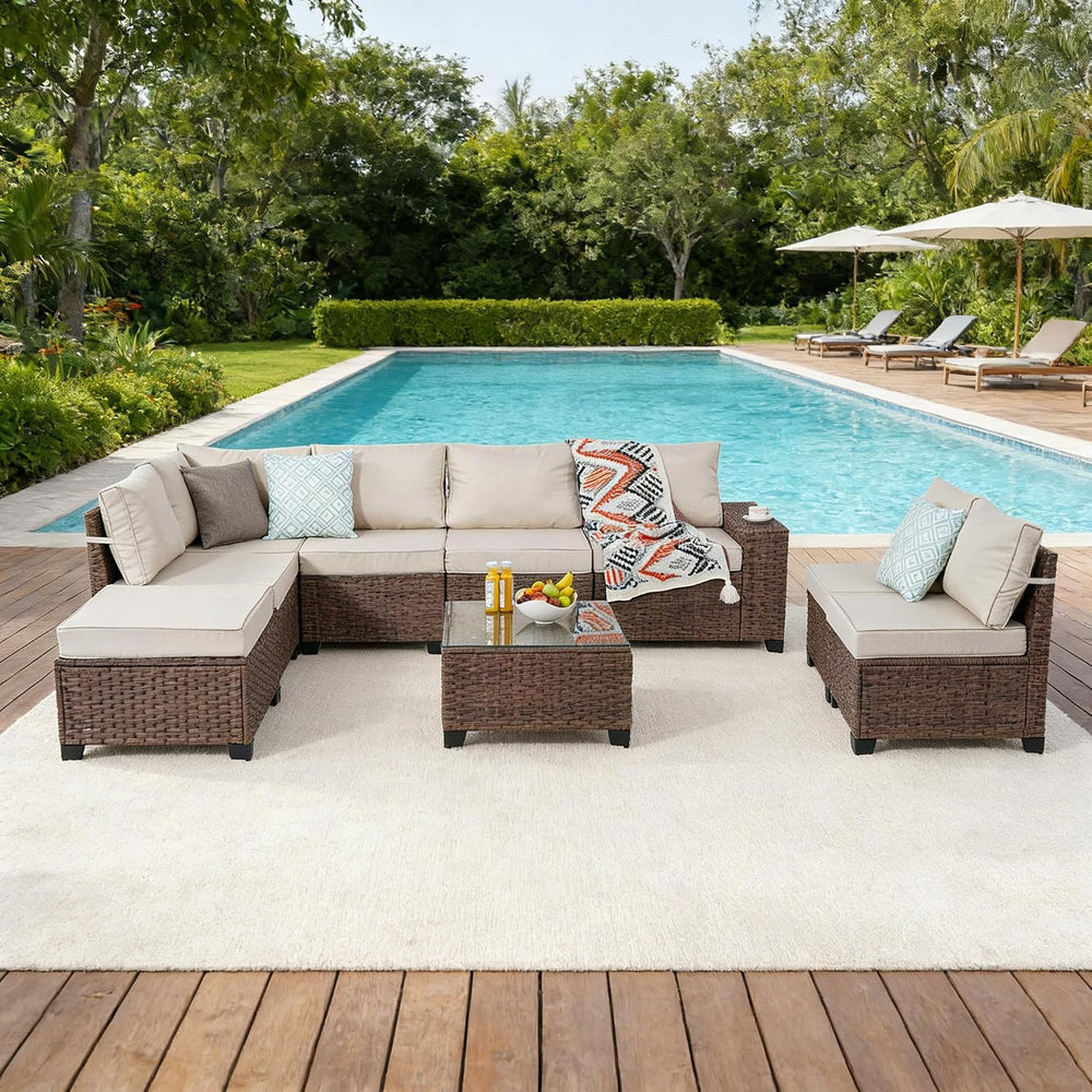 2 Piece Rattan Sofa Set Outdoor - 2 Piece Set (Brown Beige)
