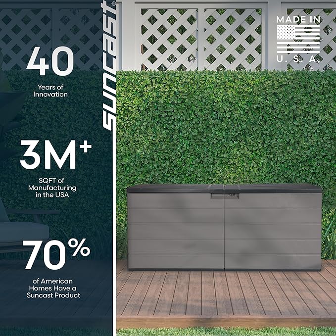 Suncast 120 Gallon Deck Box - Resin Outdoor Storage Box for Patio Cushions, P...