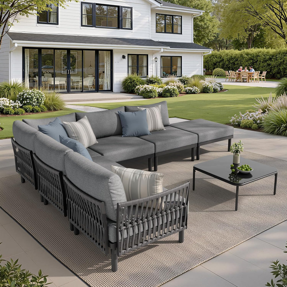 7 Piece Aluminum Outdoor Sectional Sofa, 31" Deep Seating with Coffee Table