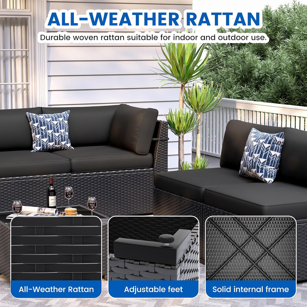 8 Piece Patio Furniture Set with 44” Fire Pit Table with Thickened Cushions