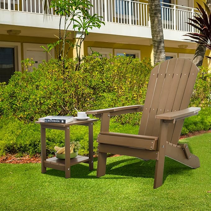Double Adirondack Outdoor Side Table Weather Resistant, Outdoor Rectangular P...