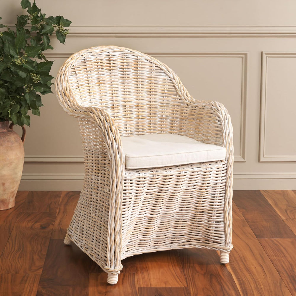 SAFAVIEH Callista Club Rattan Accent Chair, 24" White Washed SEA7001C