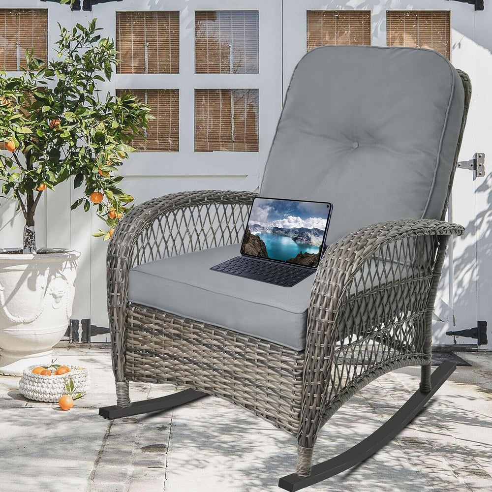 Outdoor Wicker Rocking Chair, All Weather Resin Rattan Wicker Rocking Chairs,...
