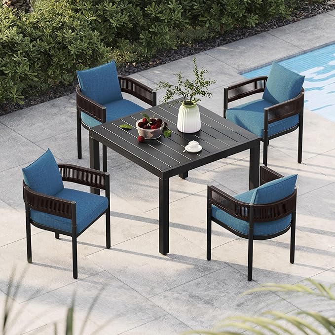 Grand patio 5-Piece Outdoor Dining Set for 4 with 1 Rectangle Expandable Tabl...