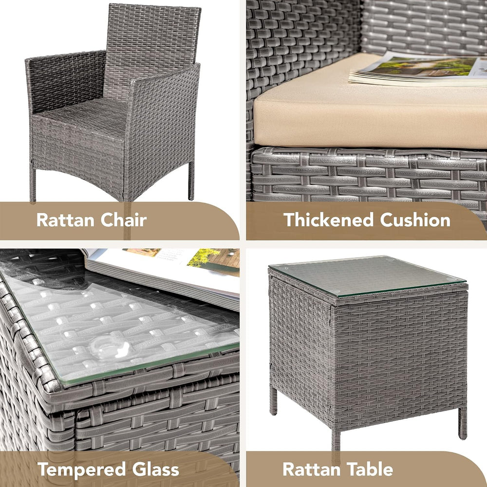 Devoko 3 Piece Patio Furniture Set Outdoor Wicker Conversation (Pale Grey)