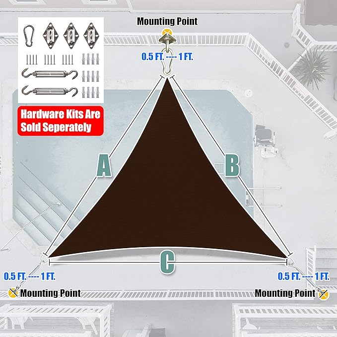 Amgo 18' x 18' x 18' Brown Triangle Sun Shade Sail UPF50+ Canopy ...