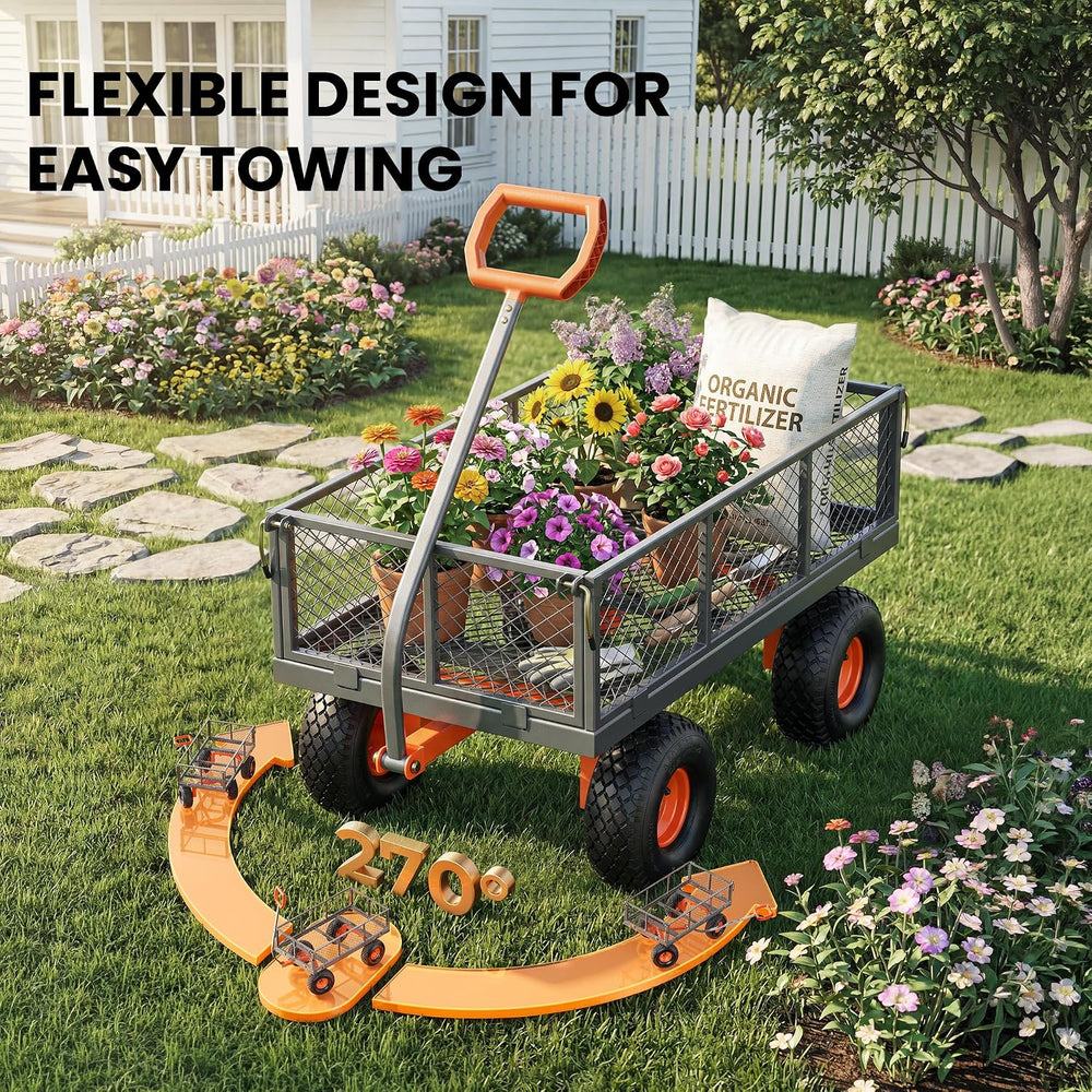 Etoolab Steel Garden Cart 1000 Lbs Capacity with 10" All Terrain Tires